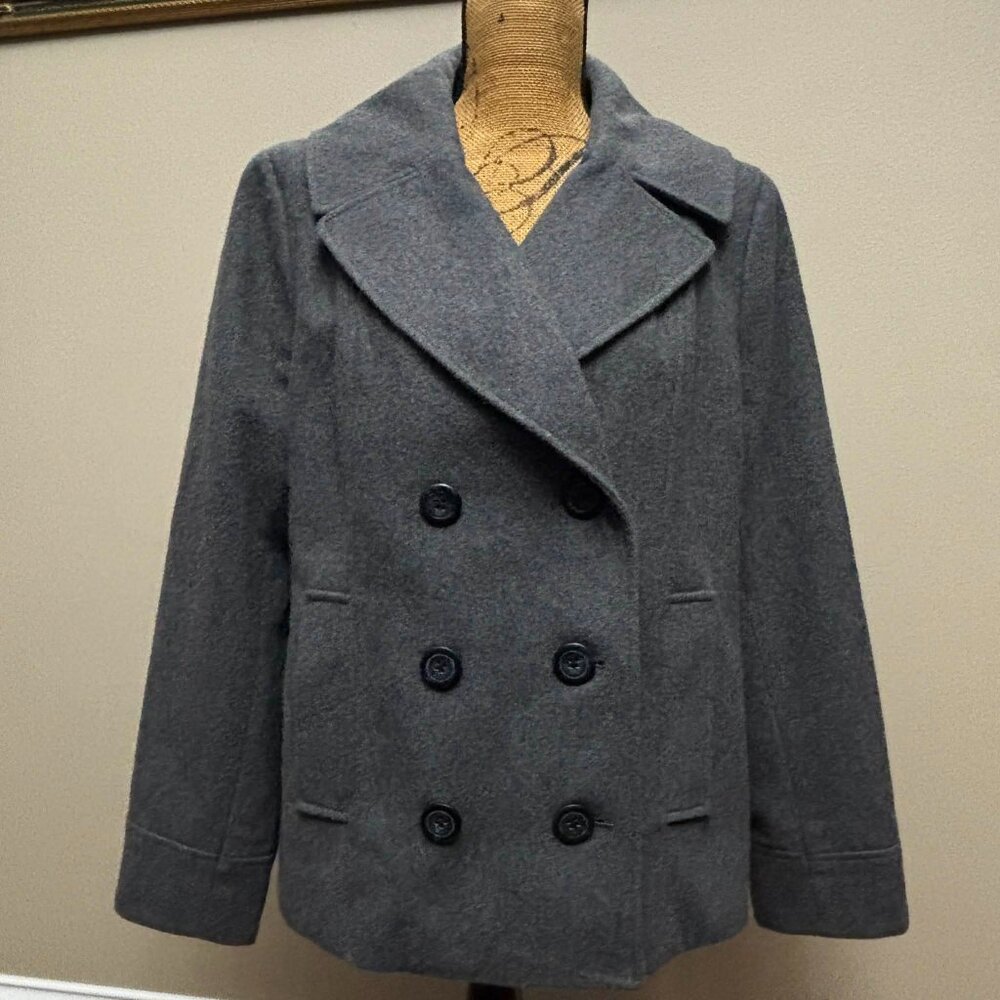 Merona Women's XL Double-Breasted 3-Button Gray Wool-Blend Lined Winter Coat